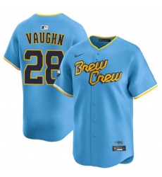 Men's Milwaukee Brewers #28 Andrew Vaughn Powder Blue City Connect Limited Stitched Baseball Jersey