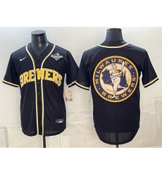 Men's Milwaukee Brewers Team Big Logo 2026 World Series Fashion Replica Black Out Stitched Baseball Jersey