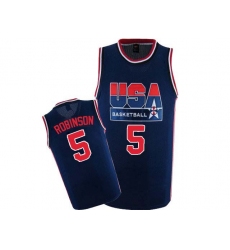 Men's Nike Team USA #5 David Robinson Authentic Navy Blue 2012 Olympic Retro Basketball Jersey