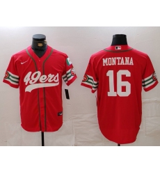 Men's San Francisco 49ers #16 Joe Montana Red Mexico Cool Base Stitched Baseball Jersey