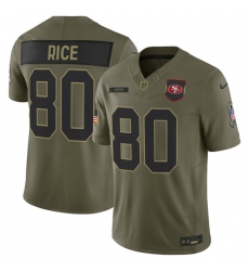 Men's San Francisco 49ers #80 Jerry Rice Olive 2025 Salute to Service Limited Football Stitched Jersey