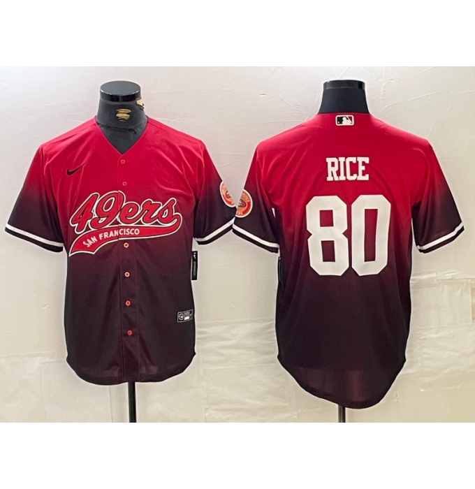 Men's San Francisco 49ers #80 Jerry Rice Red Black Cool Base Stitched Baseball Jersey