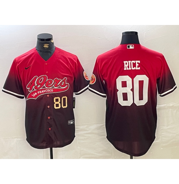 Men's San Francisco 49ers #80 Jerry Rice Red Black Cool Base Stitched Baseball Jerseys