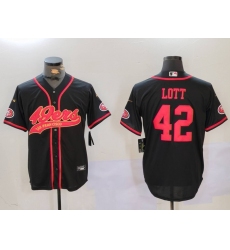 Men's San Francisco 49ers #42 Ronnie Lott Black With Cool Base Stitched Baseball Jersey