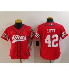 Women's San Francisco 49ers #42 Ronnie Lott Red Mexico Cool Base Stitched Baseball Jersey