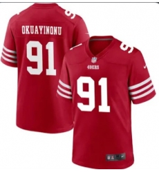 Mens San Francisco 49ers #91 Sam Okuayinonu Red Vapor Untouchable Limited Stitched Football Jersey