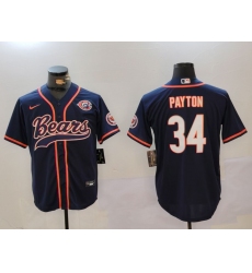 Men's Chicago Bears #34 Walter Payton Navy Throwback With Cool Base Stitched Baseball Jersey