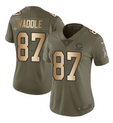 Women's Nike Chicago Bears #87 Tom Waddle Limited Olive/Gold Salute to Service NFL Jersey