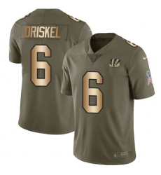Men's Nike Cincinnati Bengals #6 Jeff Driskel Limited Olive/Gold 2017 Salute to Service NFL Jersey