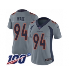 Women's Denver Broncos #94 DeMarcus Ware Limited Silver Inverted Legend 100th Season Football Jersey