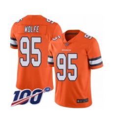 Men's Denver Broncos #95 Derek Wolfe Limited Orange Rush Vapor Untouchable 100th Season Football Jersey