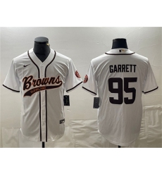 Men's Cleveland Browns #95 Myles Garrett White Cool Base Stitched Baseball Jersey