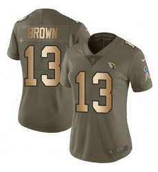 Women's Nike Arizona Cardinals #13 Jaron Brown Limited Olive/Gold 2017 Salute to Service NFL Jersey