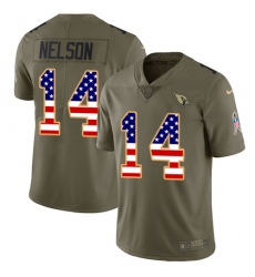 Men's Nike Arizona Cardinals #14 J.J. Nelson Limited Olive/USA Flag 2017 Salute to Service NFL Jersey