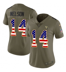 Women's Nike Arizona Cardinals #14 J.J. Nelson Limited Olive/USA Flag 2017 Salute to Service NFL Jersey