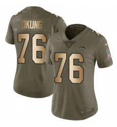 Women's Nike Los Angeles Chargers #76 Russell Okung Limited Olive/Gold 2017 Salute to Service NFL Jersey