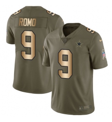 Men's Nike Dallas Cowboys #9 Tony Romo Limited Olive/Gold 2017 Salute to Service NFL Jersey