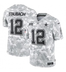 Men's Dallas Cowboys #12 Roger Staubach 2024 Arctic Camo Salute To Service Limited Stitched Football Jersey