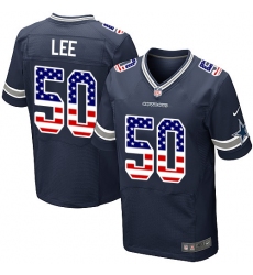 Men's Nike Dallas Cowboys #50 Sean Lee Elite Navy Blue Home USA Flag Fashion NFL Jersey