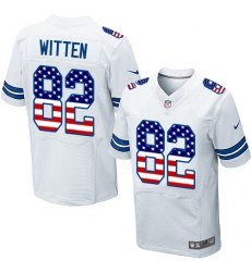 Men's Nike Dallas Cowboys #82 Jason Witten Elite White Road USA Flag Fashion NFL Jersey