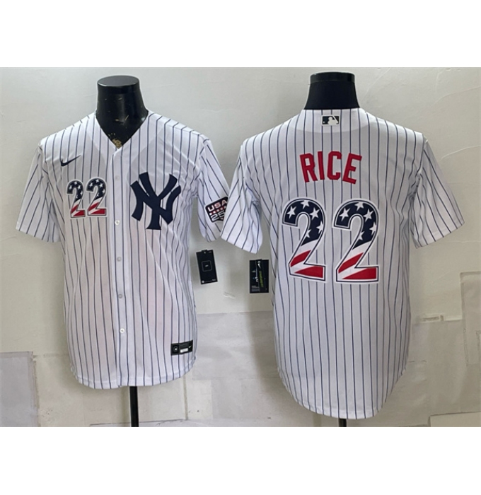 Men's New York Yankees #22 Ben Rice White USA 250 Fourth of July Home Stadium Stitched Baseball Jersey