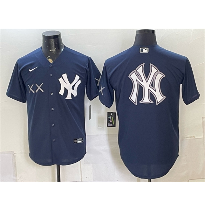 Men's New York Yankees x KAWS Team Big Logo Navy Stadium Stitched Baseball Jersey