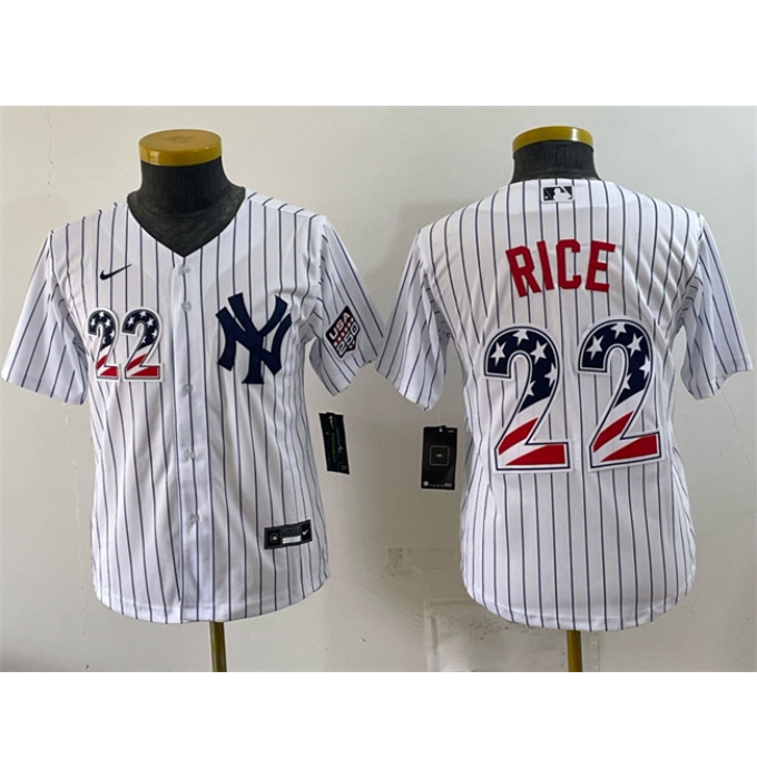 Youth New York Yankees #22 Ben Rice White USA 250 Fourth of July Home Stadium Stitched Baseball Jersey