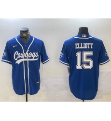 Men's Dallas Cowboys #15 Ezekiel Elliott Light Blue Cool Base Stitched Baseball Jersey