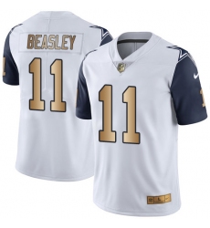 Men's Nike Dallas Cowboys #11 Cole Beasley Limited White/Gold Rush NFL Jersey