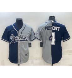 Men's Dallas Cowboys #4 Dak Prescott Navy Blue Grey Two Tone With Patch Cool Base Stitched Baseball Jersey