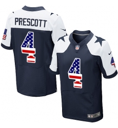 Men's Nike Dallas Cowboys #4 Dak Prescott Elite Navy Blue Alternate USA Flag Fashion NFL Jersey