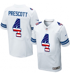 Men's Nike Dallas Cowboys #4 Dak Prescott Elite White Road USA Flag Fashion NFL Jersey