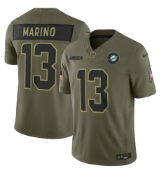 Men's Miami Dolphins #13 Dan Marino Olive 2025 Salute to Service Limited Football Stitched Jersey