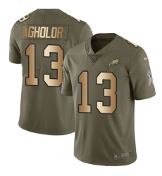 Men's Nike Philadelphia Eagles #13 Nelson Agholor Limited Olive/Gold 2017 Salute to Service NFL Jersey