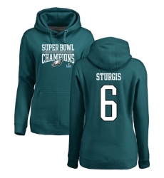 Women's Nike Philadelphia Eagles #6 Caleb Sturgis Green Super Bowl LII Champions Pullover Hoodie