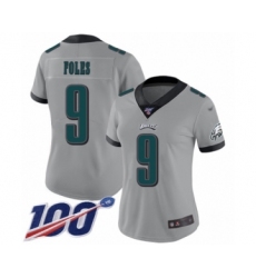 Women's Philadelphia Eagles #9 Nick Foles Limited Silver Inverted Legend 100th Season Football Jersey