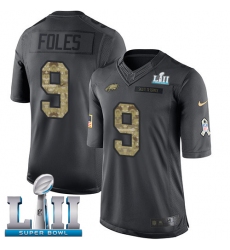 Youth Nike Philadelphia Eagles #9 Nick Foles Limited Black 2016 Salute to Service Super Bowl LII NFL Jersey