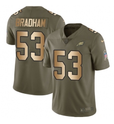 Men's Nike Philadelphia Eagles #53 Nigel Bradham Limited Olive/Gold 2017 Salute to Service NFL Jersey