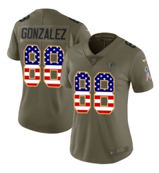 Women's Nike Atlanta Falcons #88 Tony Gonzalez Limited Olive/USA Flag 2017 Salute to Service NFL Jersey