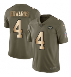 Men's Nike New York Jets #4 Lac Edwards Limited Olive/Gold 2017 Salute to Service NFL Jersey