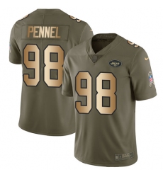 Men's Nike New York Jets #98 Mike Pennel Limited Olive/Gold 2017 Salute to Service NFL Jersey