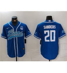 Men's Detroit Lions #20 Barry Sanders Blue With 90th Anniversary Cool Base Stitched Baseball Jersey