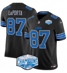 Men's Detroit Lions #87 Sam LaPorta Black 2024 NFC North Champions F.U.S.E. Vapor Limited Stitched Jersey