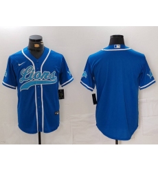 Men's Detroit Lions Blank Blue Cool Base Stitched Baseball Jersey