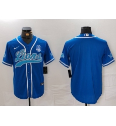 Men's Detroit Lions Blank Blue With 90th Cool Base Stitched Baseball Jersey