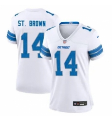 Women Detroit Lions #14 Amon Ra St Brown White 2024 F U S E Vapor Limited Stitched Jersey