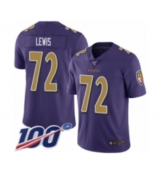 Men's Baltimore Ravens #72 Alex Lewis Limited Purple Rush Vapor Untouchable 100th Season Football Jersey