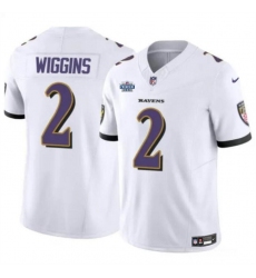 Men's Baltimore Ravens #2 Nate Wiggins White 2024 With Dradt F.U.S.E Vapor Limited Football Jersey