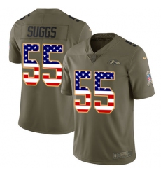 Youth Nike Baltimore Ravens #55 Terrell Suggs Limited Olive/USA Flag Salute to Service NFL Jersey