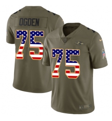 Men's Nike Baltimore Ravens #75 Jonathan Ogden Limited Olive/USA Flag Salute to Service NFL Jersey